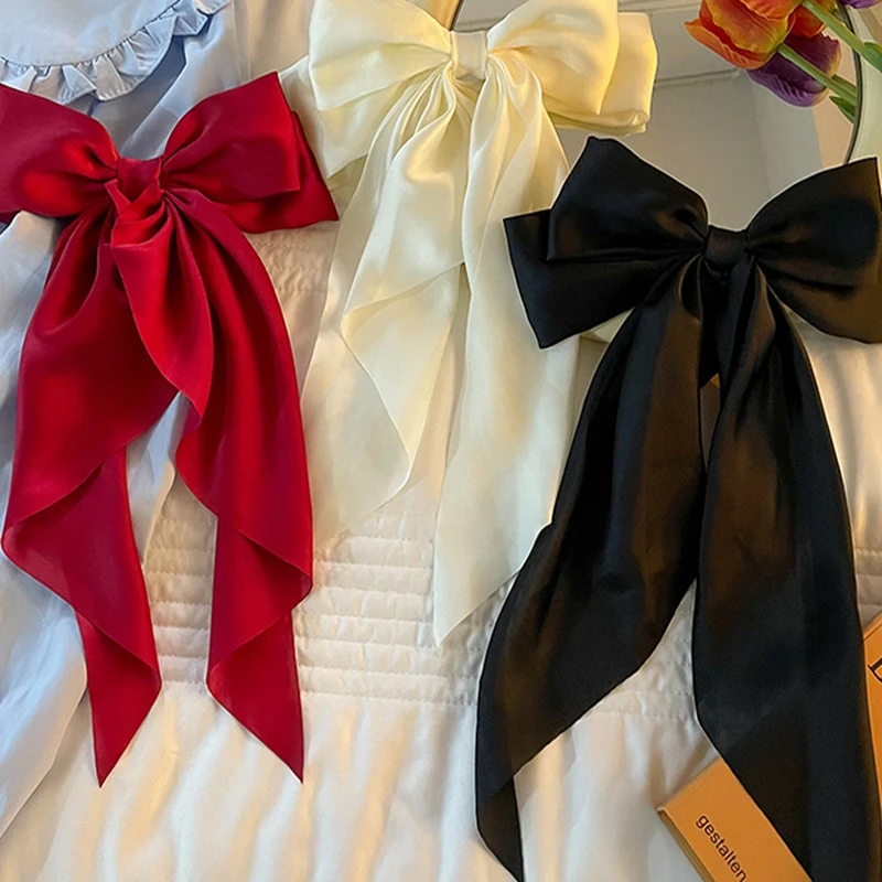 Elegant Solid Large Bow Ribbon Hair Clip For Women Girl Sweet Headbands Soft Satin Hairpin Hairgrip Fashion Hair Accessories thumbnail 6