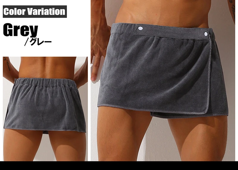 Sexy Sleep Bottoms Man Microfiber Pajamas Men Nightwear Short towel Pants Side Split Bathrobe Culottes Soft Thick thumbnail 6