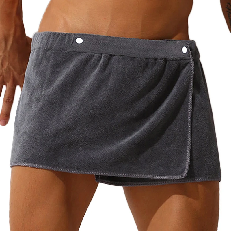 Sexy Sleep Bottoms Man Microfiber Pajamas Men Nightwear Short towel Pants Side Split Bathrobe Culottes Soft Thick