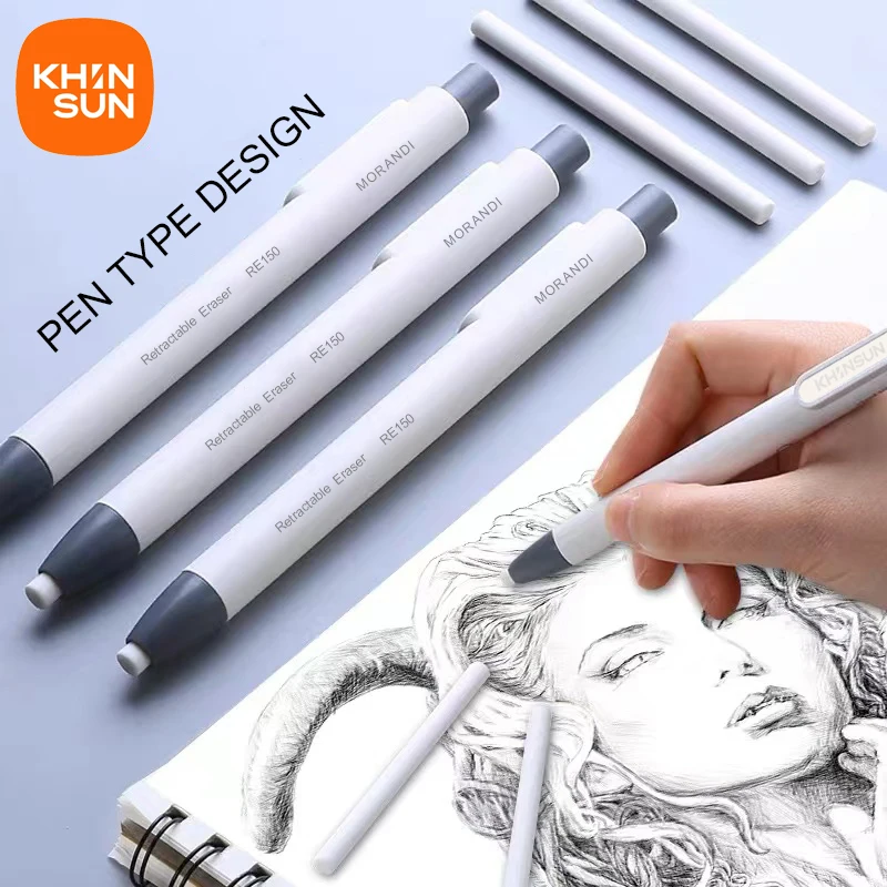 KHINSUN Press Retractable Pencil Eraser Correction Supplies Pen Style Pencil Rubber Writing School Supplies Stationery thumbnail 2