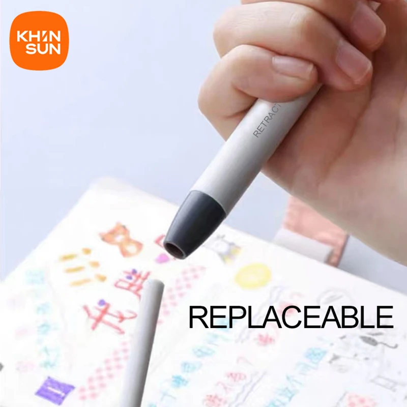 KHINSUN Press Retractable Pencil Eraser Correction Supplies Pen Style Pencil Rubber Writing School Supplies Stationery thumbnail 4