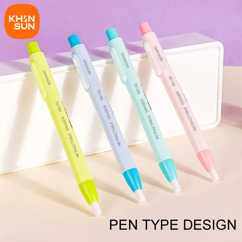 KHINSUN Press Retractable Pencil Eraser Correction Supplies Pen Style Pencil Rubber Writing School Supplies Stationery thumbnail 5