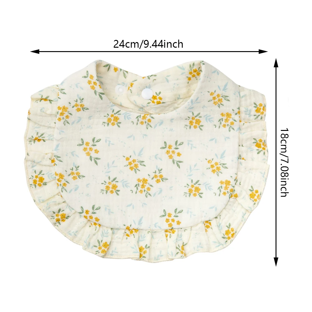 Flower Print Baby Bibs Adjustable Snap Saliva Towel Ruffled Edge Muslin Cotton Burp Cloths Rainbow A Grade Girls Feeding Scarf thumbnail 2
