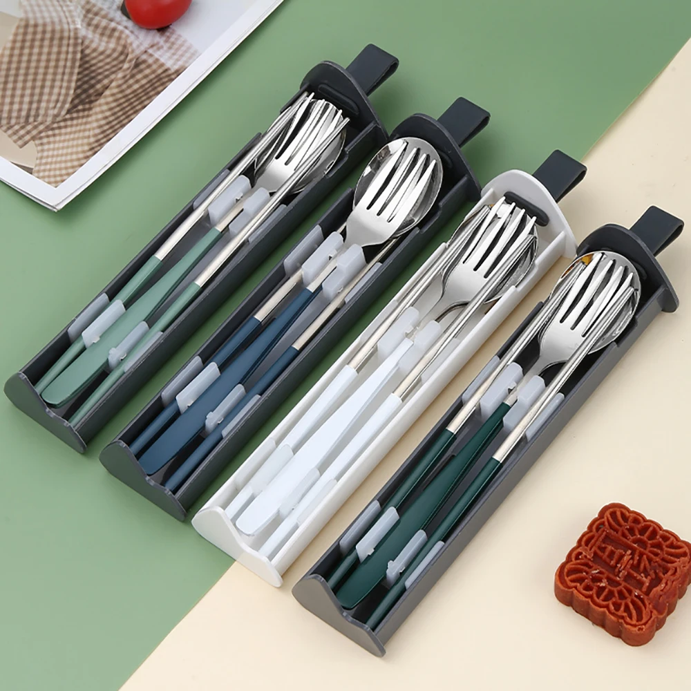 2/3Pcs Colorful Dinnerware Set 304 Stainless Steel Cutlery Set Kitchen Portable Tableware Set Chopsticks Fork Spoon Dinner Set thumbnail 2