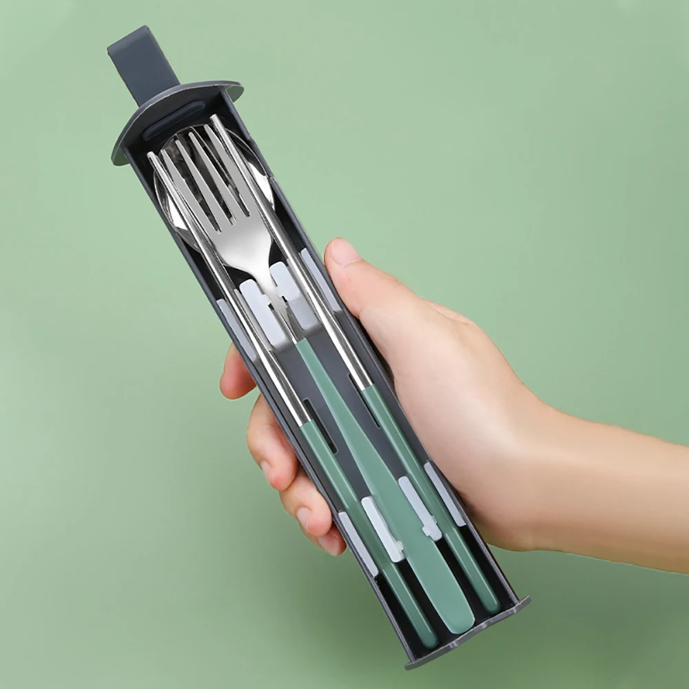 2/3Pcs Colorful Dinnerware Set 304 Stainless Steel Cutlery Set Kitchen Portable Tableware Set Chopsticks Fork Spoon Dinner Set thumbnail 3