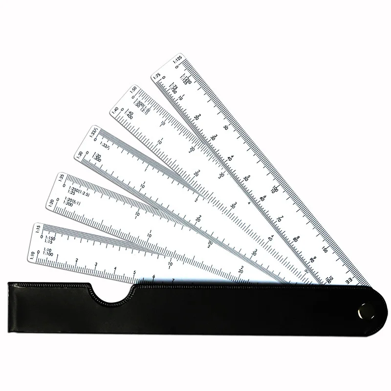 Scale Ruler Fan Shape with 5 Blades for Engineering Architects Multifunctional Multiscale 5 Sizes Foldable Rulers thumbnail 6
