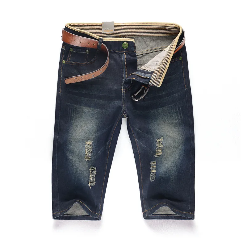 29-40 New Summer Men's Personalized Washable Perforated Denim Pants Large Casual Middle Pants thumbnail 3