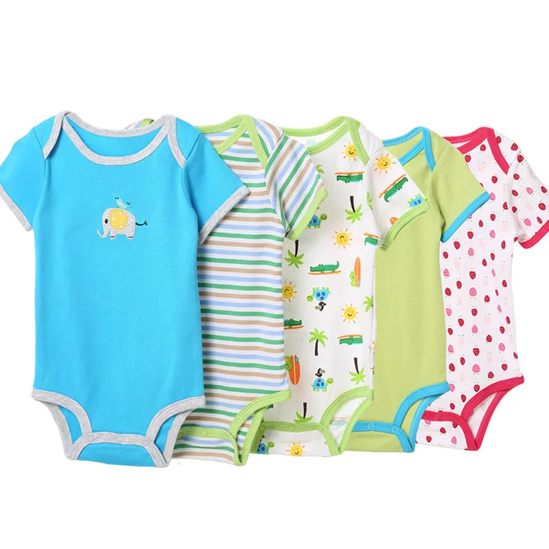 5Pcs 3M-24M Short Sleeve Cotton Winggle-in Jumpsuit Infant Baby Bodysuit thumbnail 6