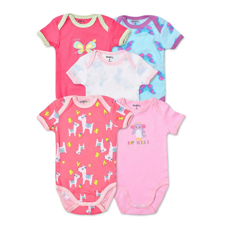 5Pcs 3M-24M Short Sleeve Cotton Winggle-in Jumpsuit Infant Baby Bodysuit thumbnail 3
