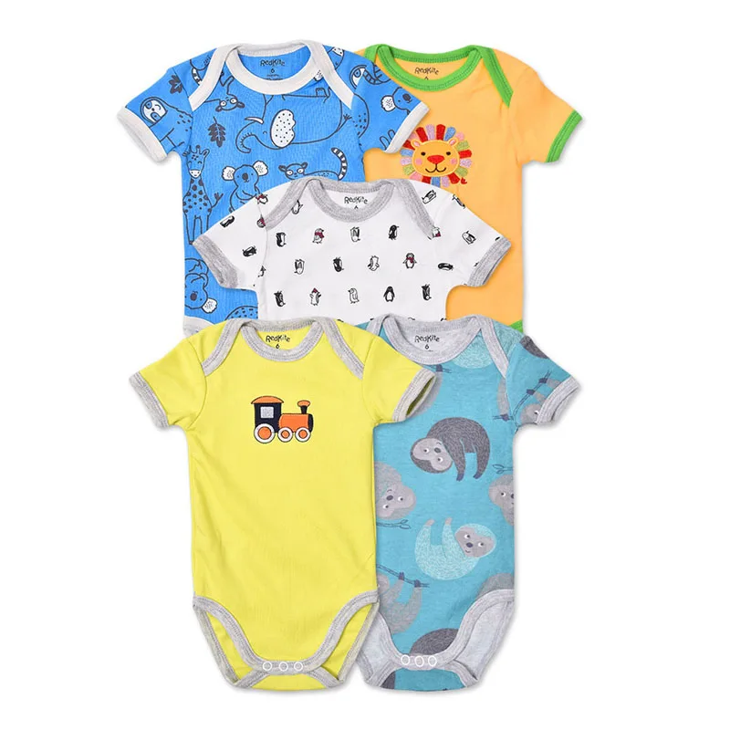 5Pcs 3M-24M Short Sleeve Cotton Winggle-in Jumpsuit Infant Baby Bodysuit thumbnail 2