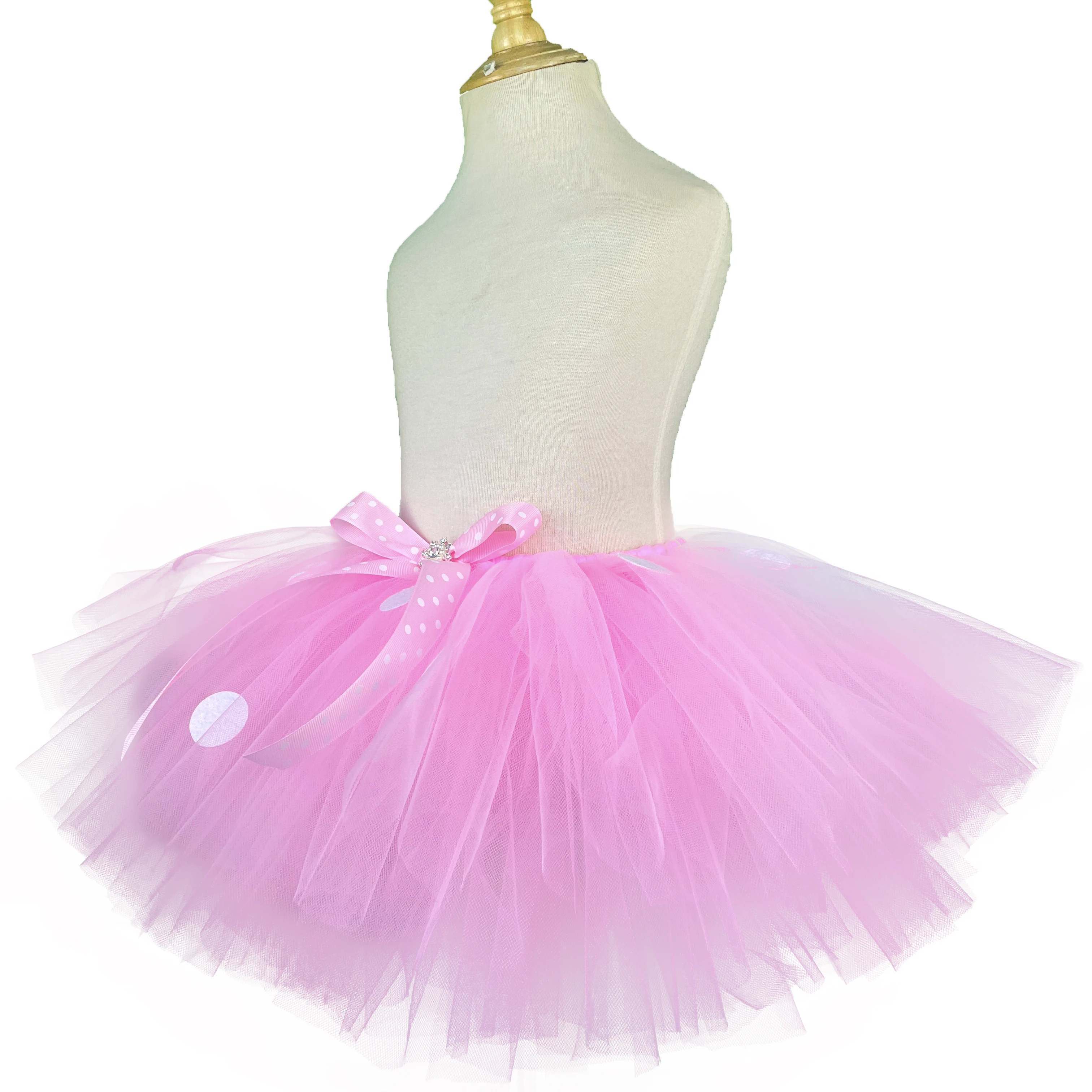 Girls Pink Cartoon Tutu Skirts Baby Ballet Tulle Pettiskirts with White Polka Dots and Hairbow Kids Cosplay Party Costume Skirt thumbnail 2