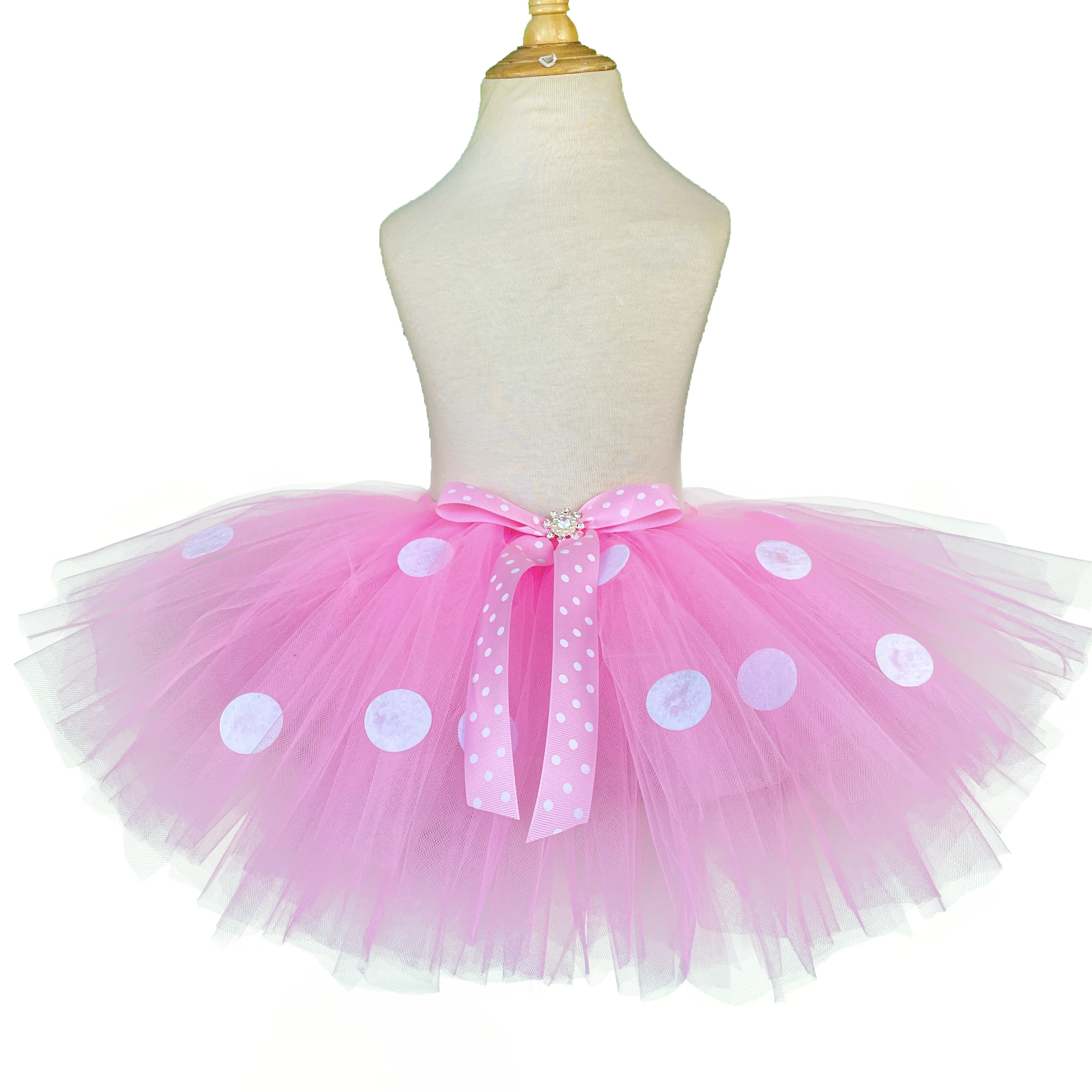 Girls Pink Cartoon Tutu Skirts Baby Ballet Tulle Pettiskirts with White Polka Dots and Hairbow Kids Cosplay Party Costume Skirt thumbnail 3