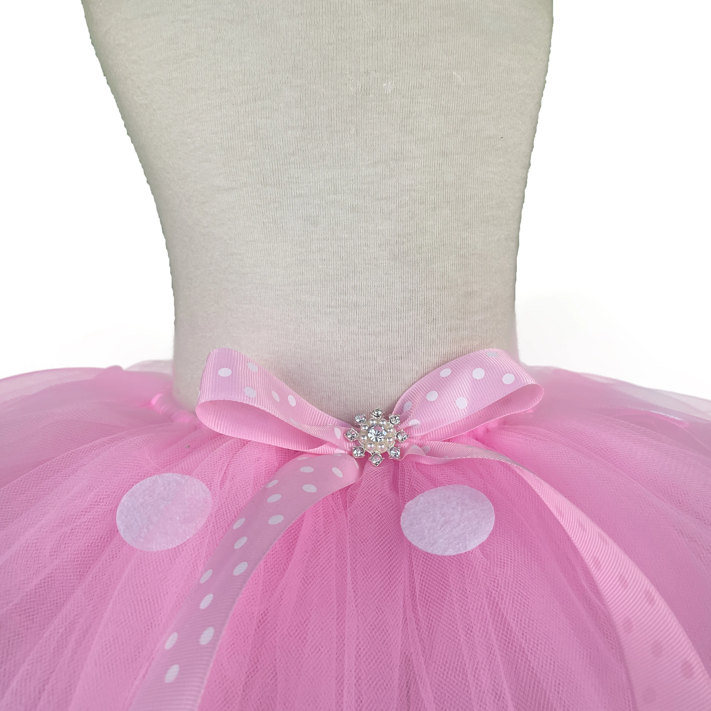 Girls Pink Cartoon Tutu Skirts Baby Ballet Tulle Pettiskirts with White Polka Dots and Hairbow Kids Cosplay Party Costume Skirt thumbnail 5