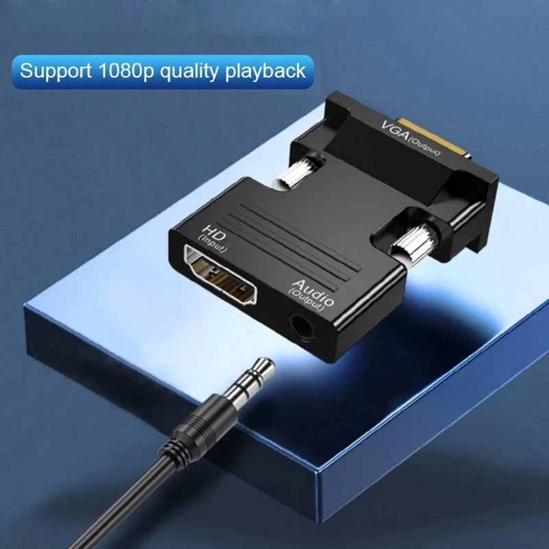 HDMI-compatible Female To VGA Male Converter Adapter with 3.5mm Audio Cable for PS4 Monitor Projector PC Laptop 1080P HD To VGA thumbnail 2