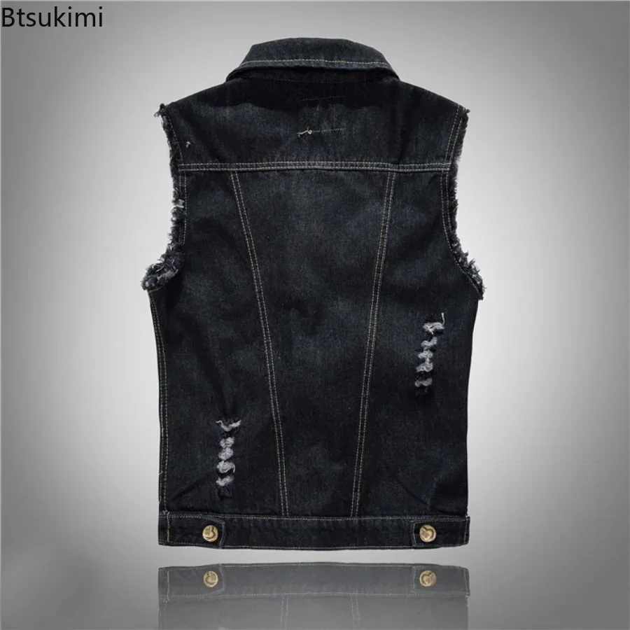 2025 Men's Fashion Jeans Sleeveless Jacket Vest Male Black Blue Denim Jeans Vest  Man Cowboy Outdoors Waistcoat Mens Jacket Vest thumbnail 3