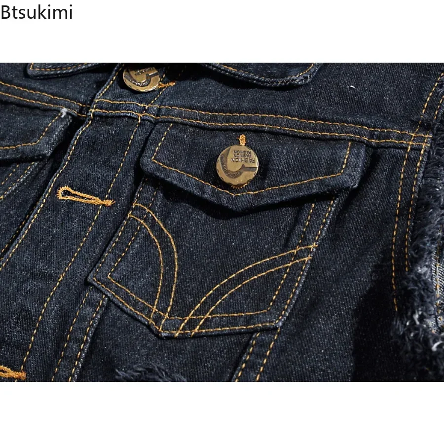 2025 Men's Fashion Jeans Sleeveless Jacket Vest Male Black Blue Denim Jeans Vest  Man Cowboy Outdoors Waistcoat Mens Jacket Vest thumbnail 4