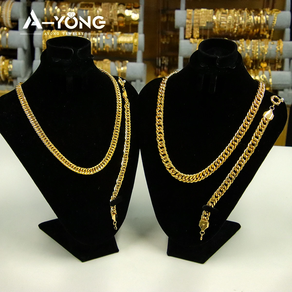 Luxury Saudi Gold Plated Necklace Bracelet 21k Italian Simple Cuban Chunky Chains Middle Eastern Dubai Women Event Party Jewelry thumbnail 2