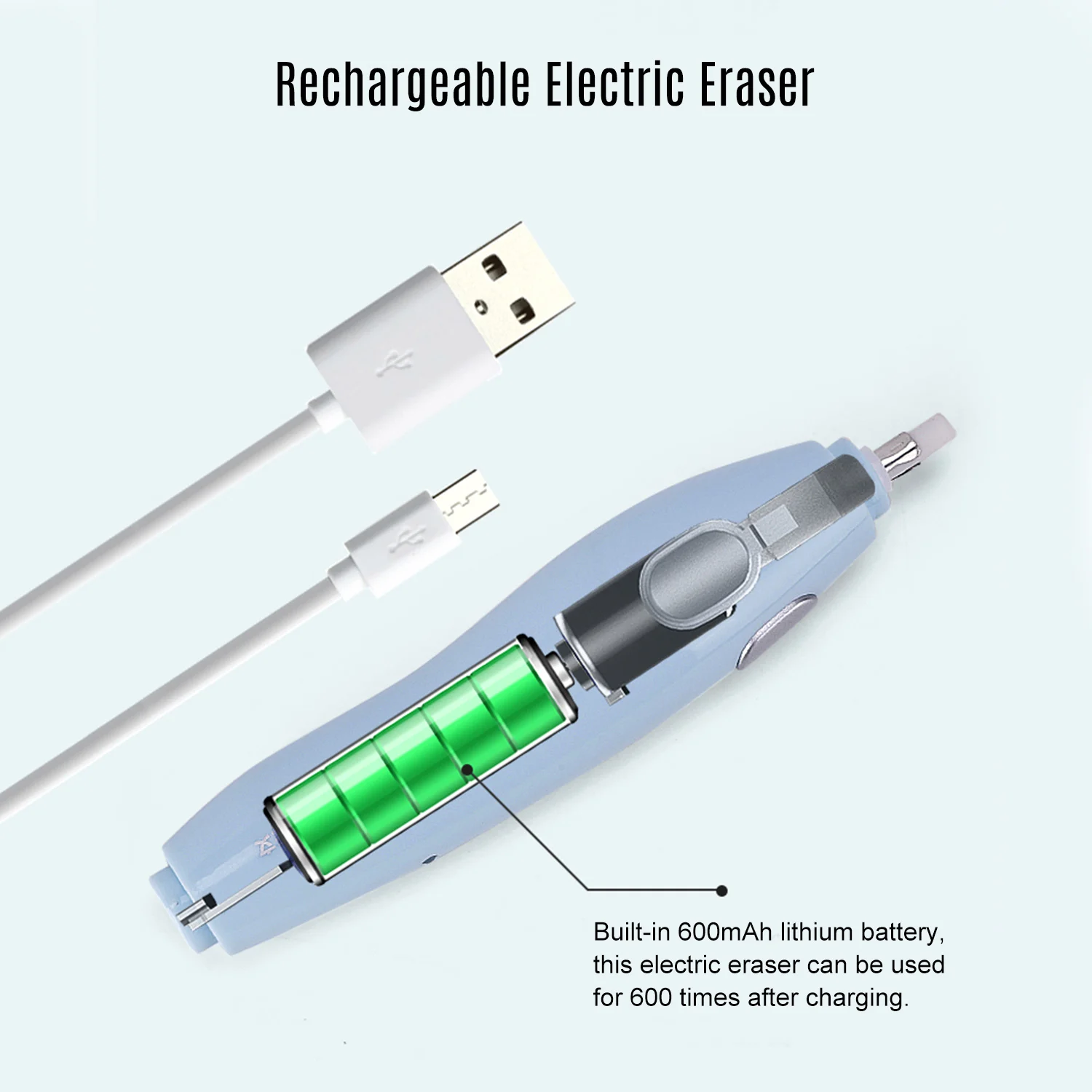 Electric Eraser Kit with 16 Eraser Refills Rechargeable Pencil Eraser One-button Control Christmas Gift Stationery Supplies thumbnail 5