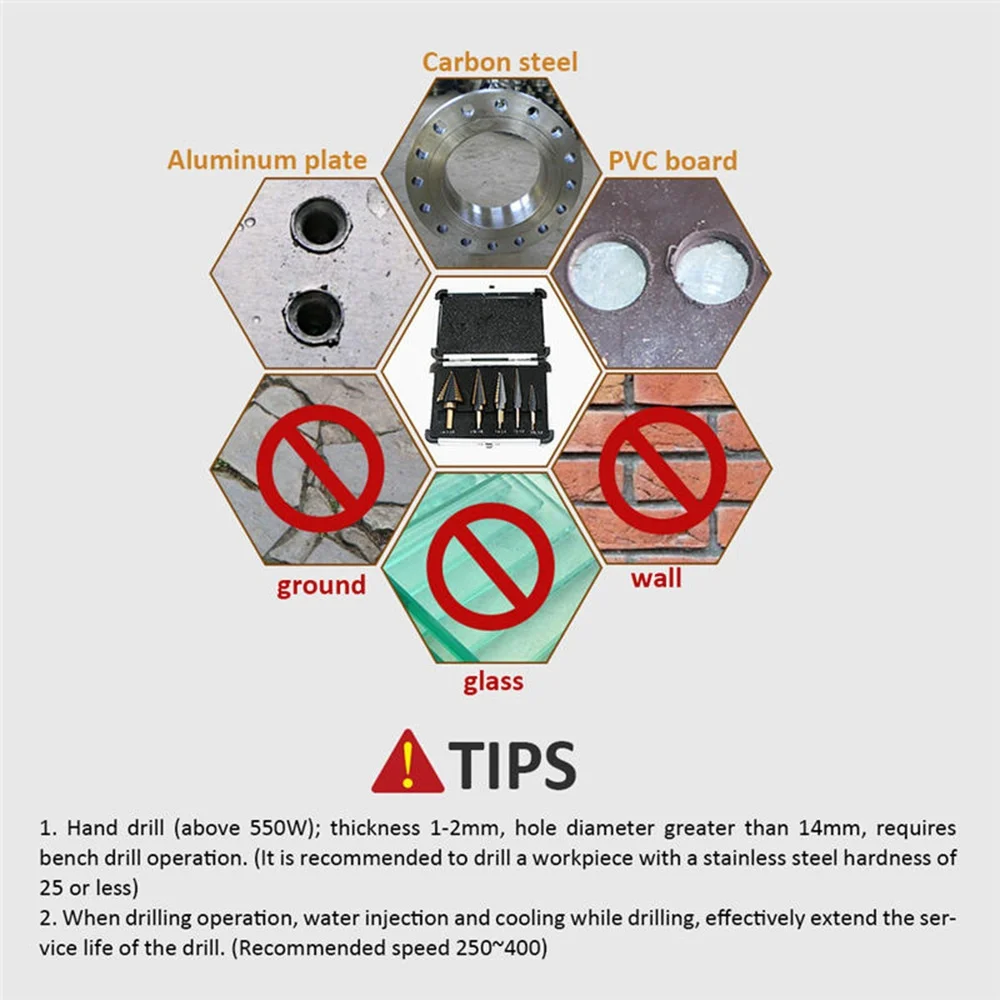 5pcs Step Drill Bit Set Hss Cobalt Multiple Hole 50 Sizes Cobalt Titanium Conical Carbide Drill Perforator Hole Cutter Tool thumbnail 4