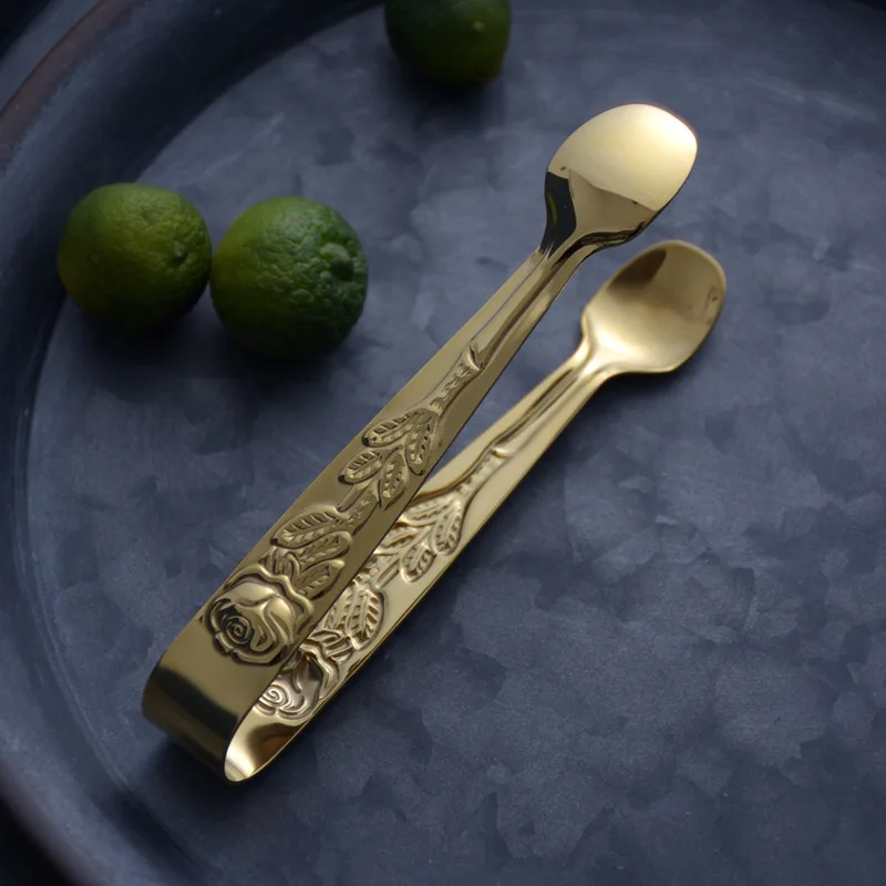 Ice Clips Sugar Tongs Food Clips Vintage Rose Relief Stainless Steel Kitchen Serving Tongs Tableware Accessories Kitchen Tools thumbnail 4