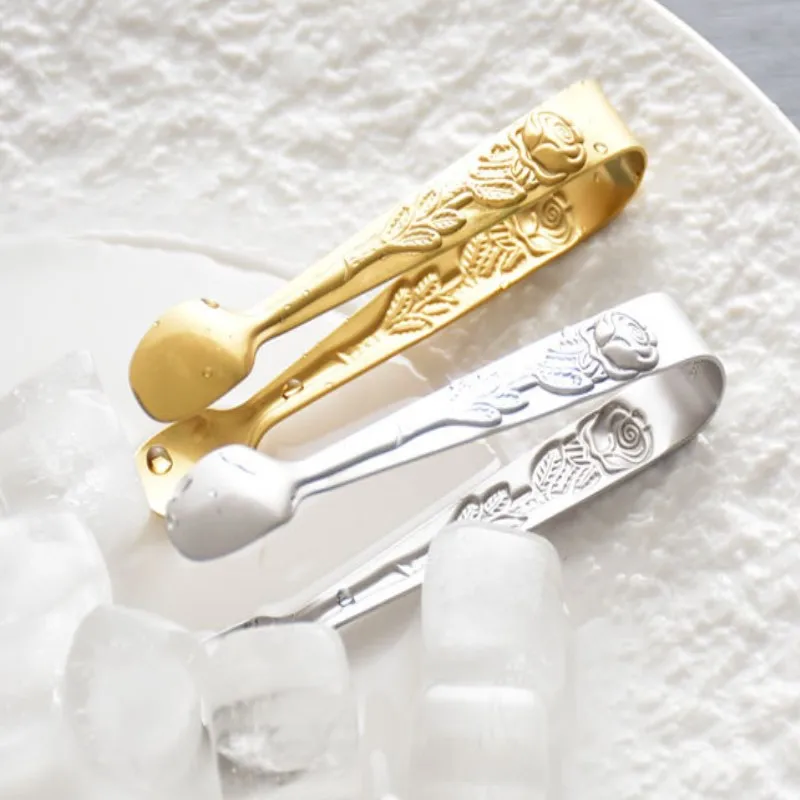 Ice Clips Sugar Tongs Food Clips Vintage Rose Relief Stainless Steel Kitchen Serving Tongs Tableware Accessories Kitchen Tools thumbnail 3
