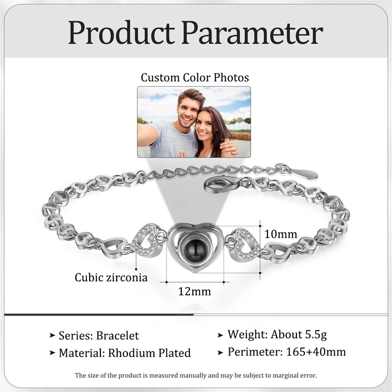 Personalized Bracelets with Picture Inside Photo Projection Bracelets for Women Custom Photo Bracelet Customized Picture Bangle thumbnail 4