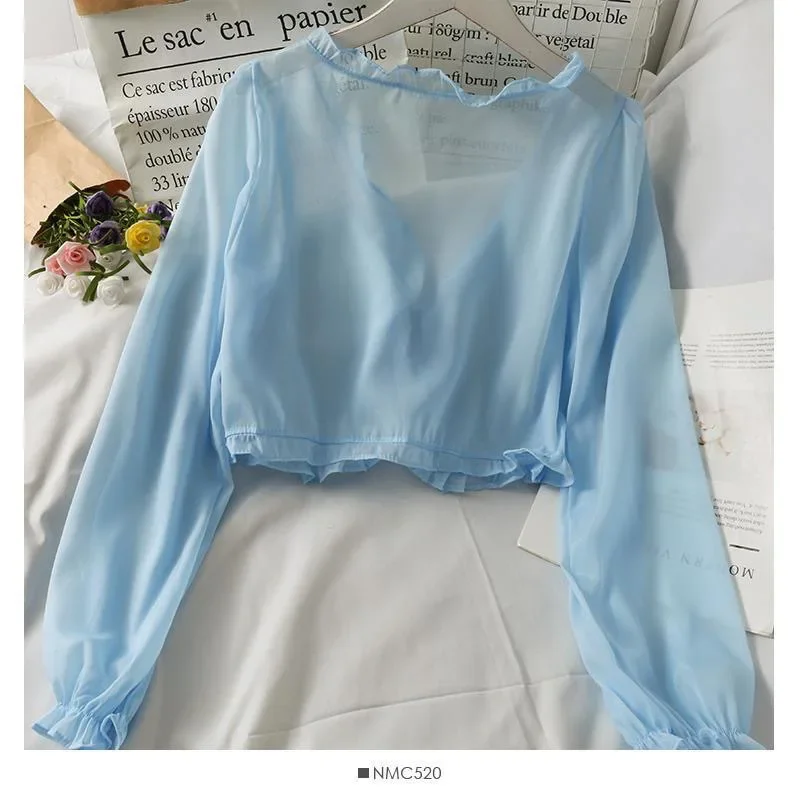 Women Summer Sun Protection Coat Lace Bow Ruffle Cardigan Shirt Female Blouse Tops for Woman Covers Blusa White Y2K Korean Shirt thumbnail 6