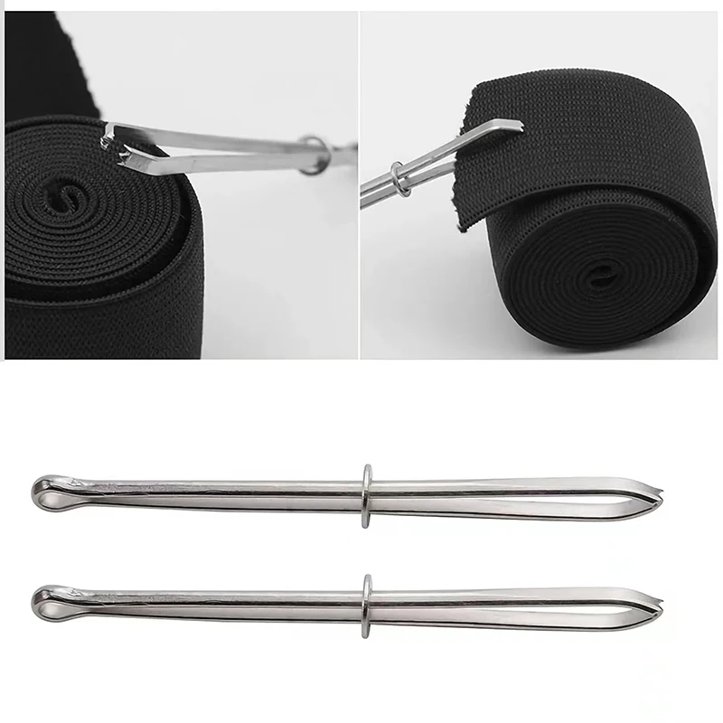 2pcs Stainless Steel Garment Clips Sewing DIY Tools Elastic Band Tape Punch Cross Stitch Threader Wear  Rope Elastic Clamp thumbnail 2