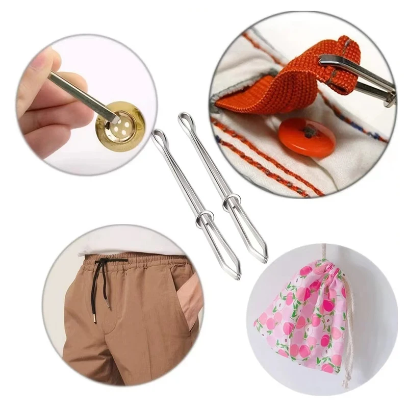 2pcs Stainless Steel Garment Clips Sewing DIY Tools Elastic Band Tape Punch Cross Stitch Threader Wear  Rope Elastic Clamp thumbnail 6