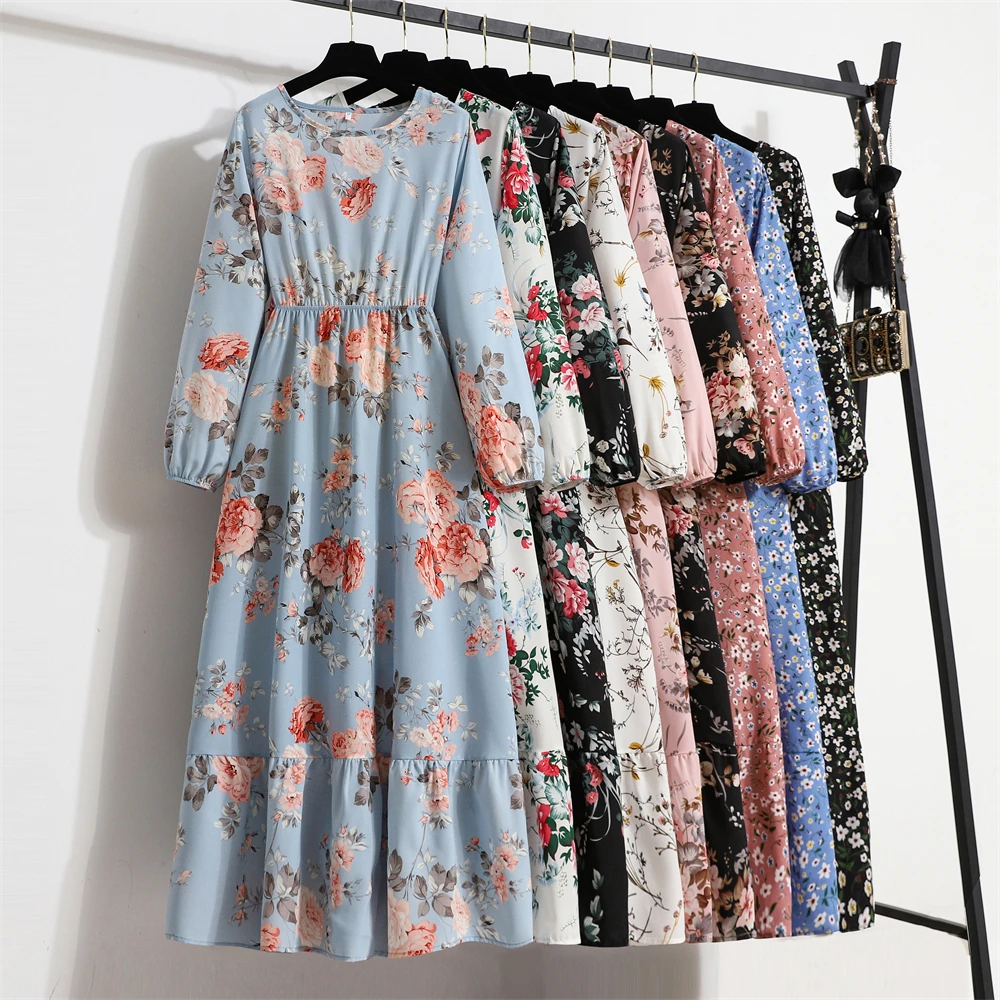 Spring Summer Women Maxi Dresses Casual Full Sleeve Floral Printed O-neck Woman Bohe Beach Party Long Dress Mujer Vestidos thumbnail 2