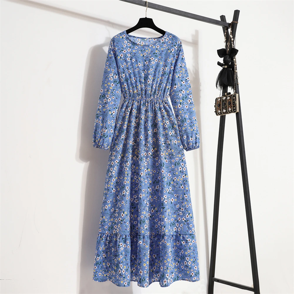 Spring Summer Women Maxi Dresses Casual Full Sleeve Floral Printed O-neck Woman Bohe Beach Party Long Dress Mujer Vestidos thumbnail 4