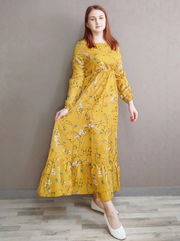 Spring Summer Women Maxi Dresses Casual Full Sleeve Floral Printed O-neck Woman Bohe Beach Party Long Dress Mujer Vestidos thumbnail 6
