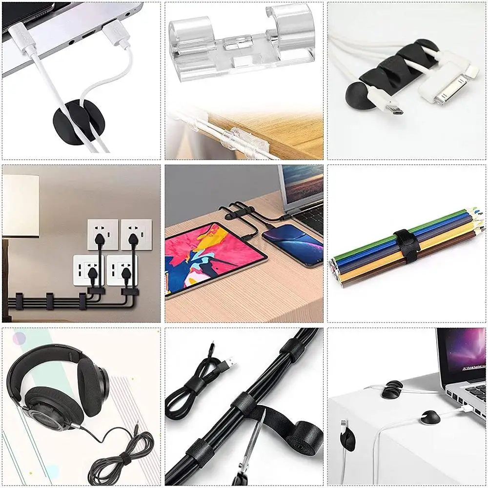 173 PCS Cable Management Kit Include Organizer Sleeve Cord Clips Cable Organizer Straps and Fastening Cable Ties for Office Home thumbnail 6