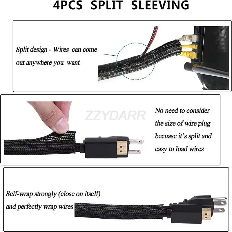173 PCS Cable Management Kit Include Organizer Sleeve Cord Clips Cable Organizer Straps and Fastening Cable Ties for Office Home thumbnail 3