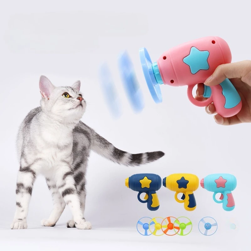 Funny Cat Toy Interactive Launch Pet Training Toy For Kitten Mini Flying Disc Shooting Gun Chasing Games Cat Toys Pet Supplies thumbnail 2