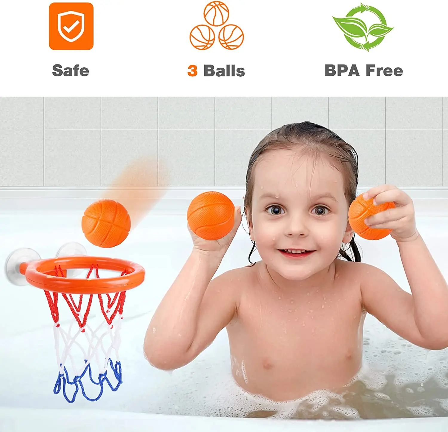 4pcs Bathroom Shooting Game Toy Bathtub Basketball Hoop Set Fun Kids Bath Toys with 3 Balls Gift for Toddler Kids Children Baby thumbnail 6