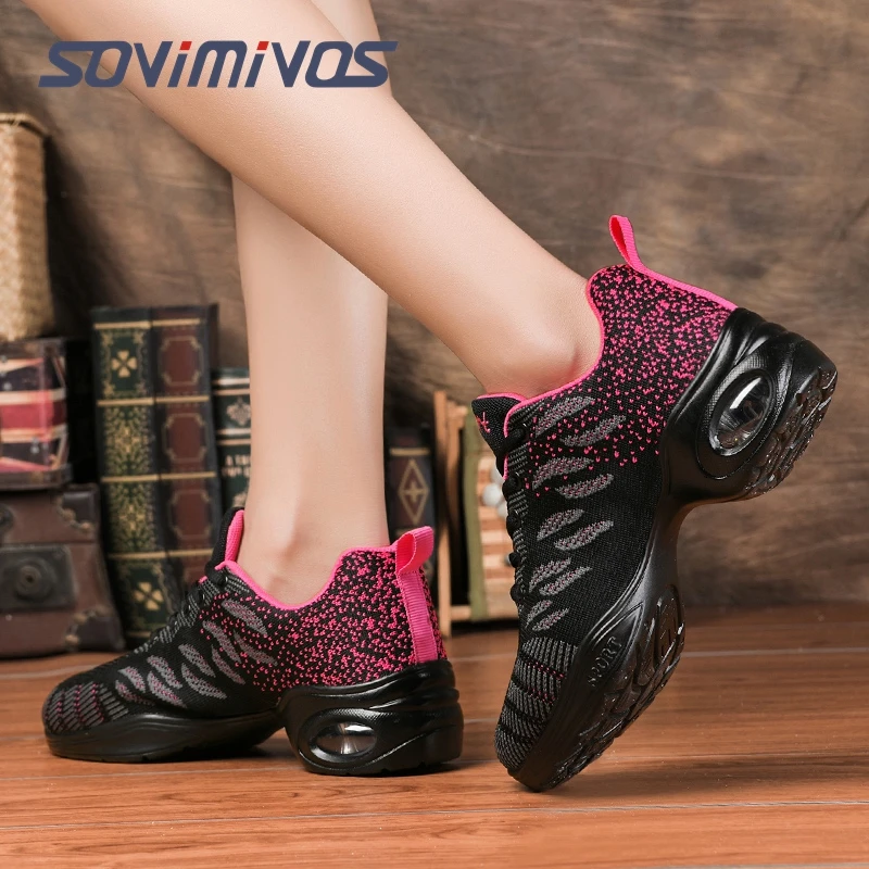 Breathable Dance Sneakers Woman Man Black Red Air Mesh Split-sole Square Dance Salsa Dancing Shoes Girls Ladies Sports Shoes thumbnail 5