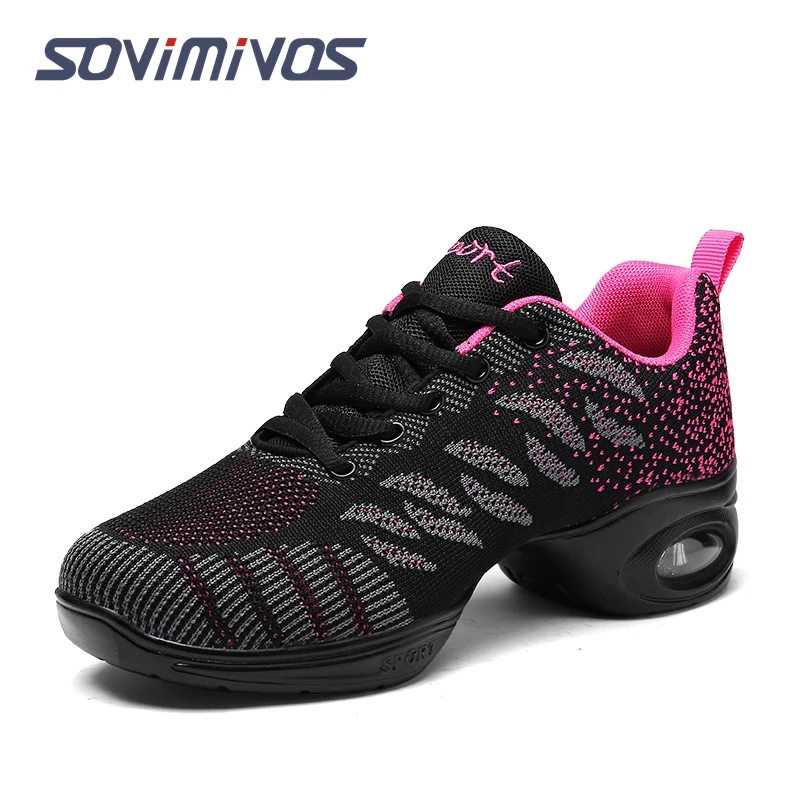 Breathable Dance Sneakers Woman Man Black Red Air Mesh Split-sole Square Dance Salsa Dancing Shoes Girls Ladies Sports Shoes thumbnail 2