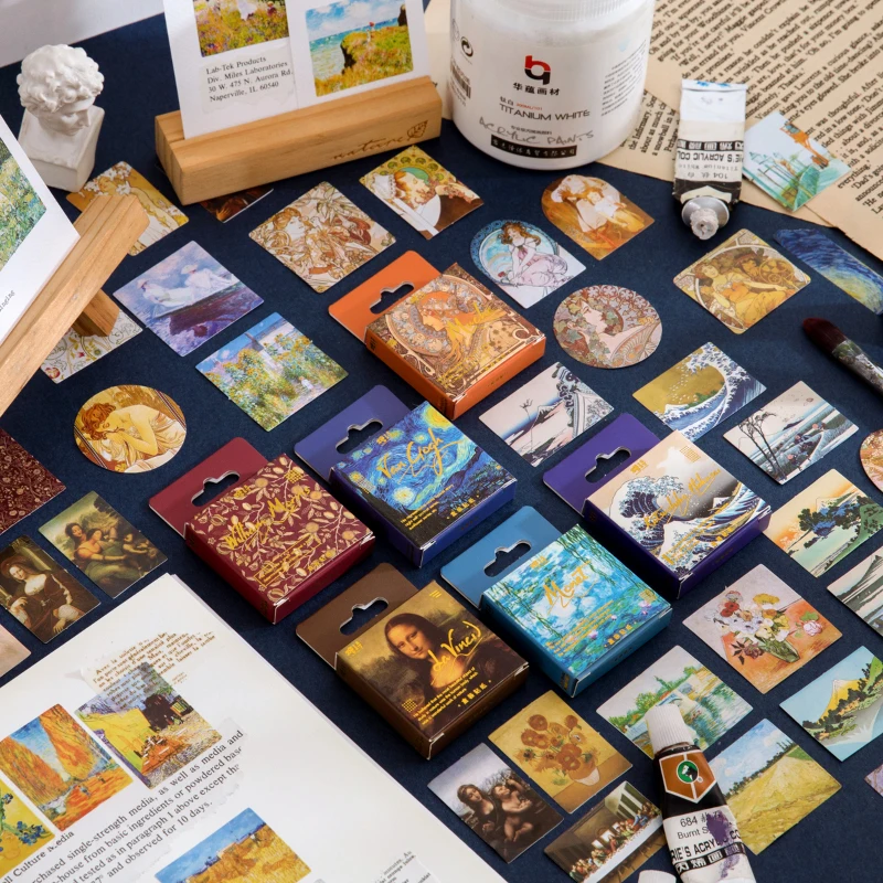 Vintage Stickers 1 Box Scrapbooking Phone Diary Material DIY Decorative Paper Stationery with World Famous Paintings