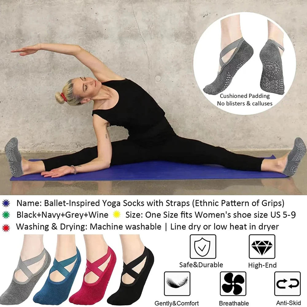Women High Quality Breathable Yoga Socks Silicone Non-Slip Bandage Pilates Sock Ladies Ballet Dance Fitness Workout Cotton Socks thumbnail 4