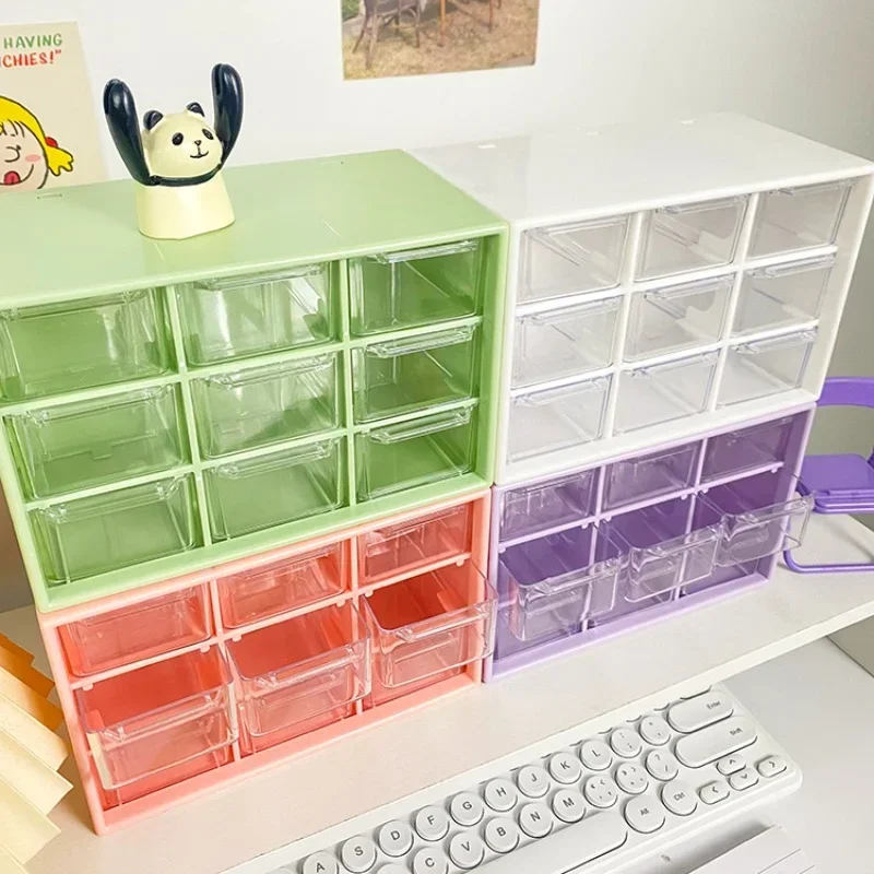 Desktop 9 Grid Storage Boxes Organizer Transparent Small Drawer Partitioned Student Desk Wall-mounted Sundries Storage Box Cute thumbnail 3
