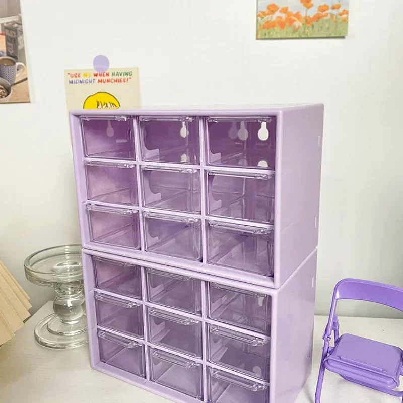 Desktop 9 Grid Storage Boxes Organizer Transparent Small Drawer Partitioned Student Desk Wall-mounted Sundries Storage Box Cute thumbnail 5