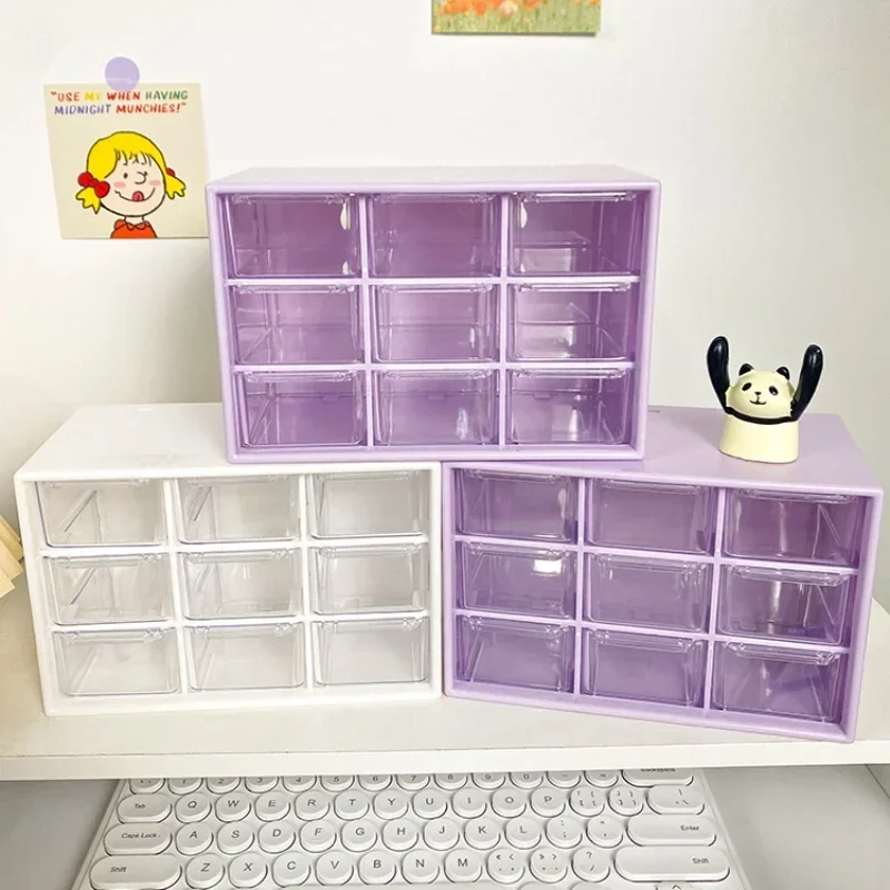 Desktop 9 Grid Storage Boxes Organizer Transparent Small Drawer Partitioned Student Desk Wall-mounted Sundries Storage Box Cute thumbnail 2