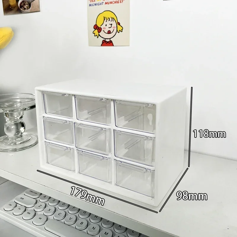 Desktop 9 Grid Storage Boxes Organizer Transparent Small Drawer Partitioned Student Desk Wall-mounted Sundries Storage Box Cute thumbnail 6