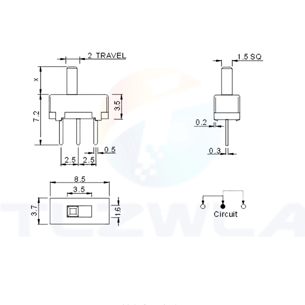 20Pcs SS12D00 Interruptor On-Off Mini Slide Switch 3pin 1P2T 2 Position High Quality Toggle Switch Handle length:3MM/4MM/5MM/6MM thumbnail 6