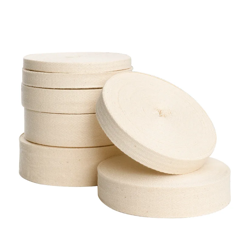 50Yards/Roll White Black Beige Twill Cotton Webbing Tape Bias 10/15/20/25/30/40/50mm Width for Bag Home Textile Handmade Craft thumbnail 3