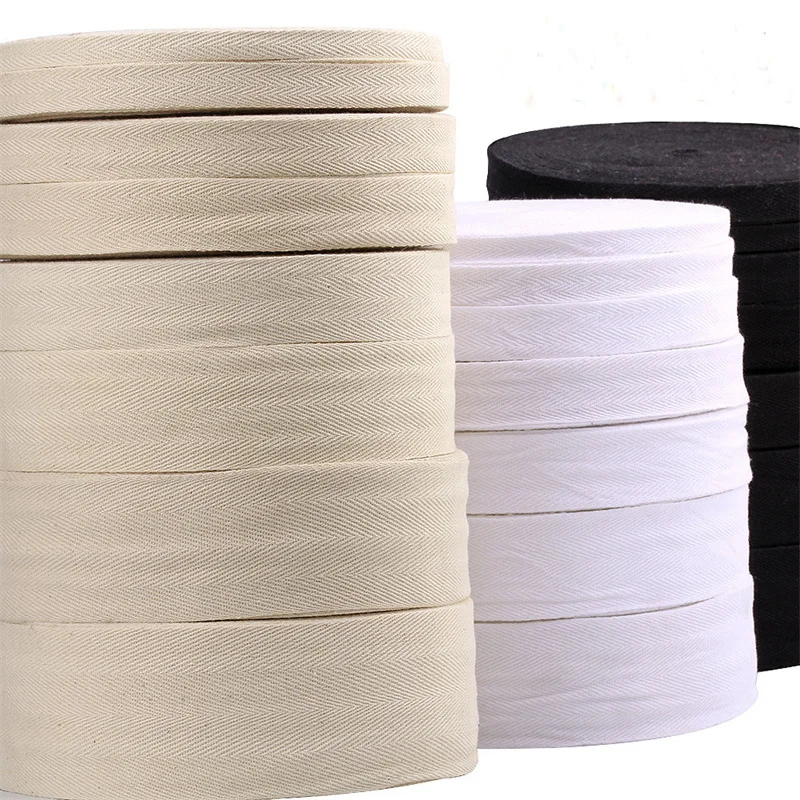 50Yards/Roll White Black Beige Twill Cotton Webbing Tape Bias 10/15/20/25/30/40/50mm Width for Bag Home Textile Handmade Craft