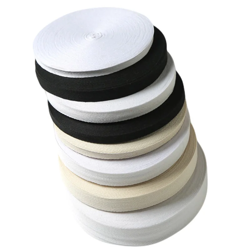 50Yards/Roll White Black Beige Twill Cotton Webbing Tape Bias 10/15/20/25/30/40/50mm Width for Bag Home Textile Handmade Craft thumbnail 2