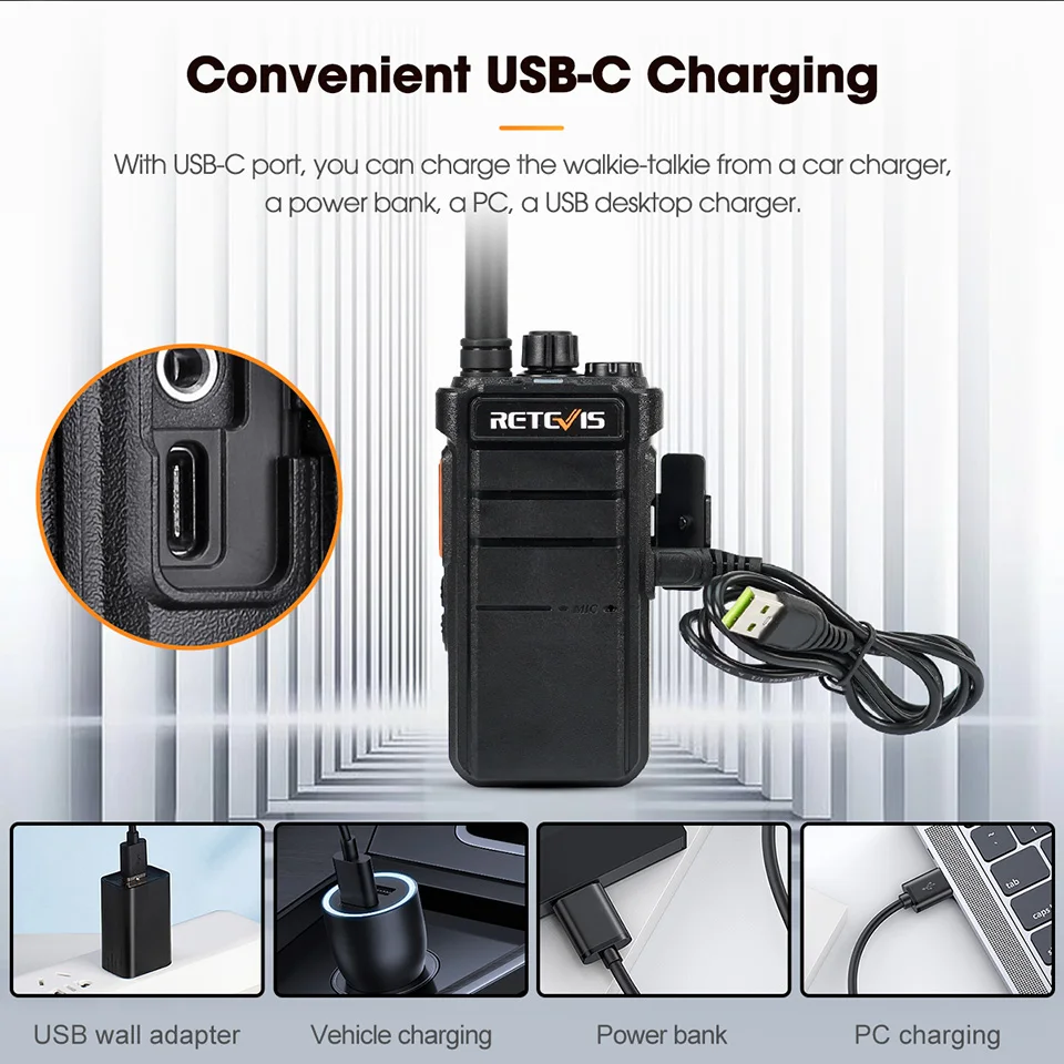 Retevis RB626 Walkie Talkie Powerful 3W Long Range USB C Charging 2000mAh Battery Scrambler Encryption Two Way Radio for Hunting thumbnail 5