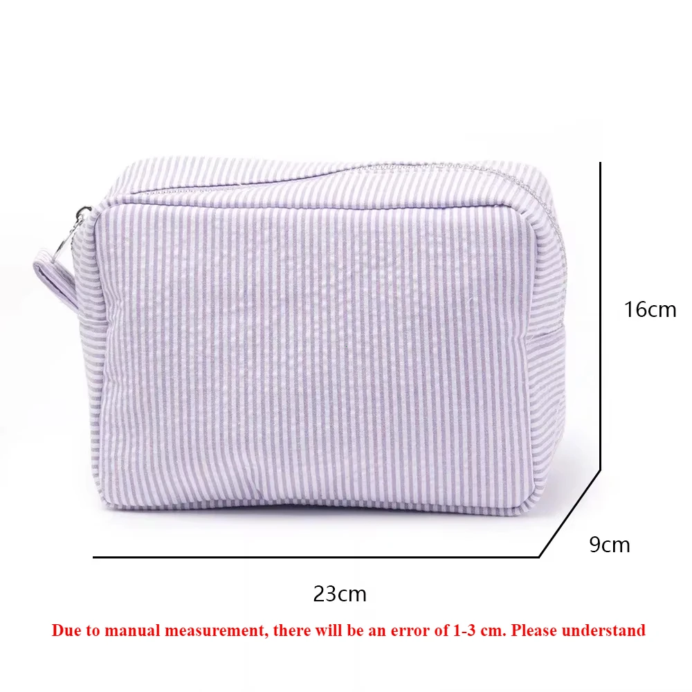Seersucker Ruffle Cosmetic Bags Pink/Purple Striped Storage Make Up Bags for Women Lady with Zipper Travel Bag Makeup Bag thumbnail 6